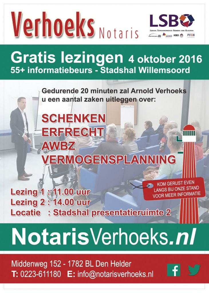 Notaris Verhoeks Gratis Lezingen 55+ beurs flyer 2016